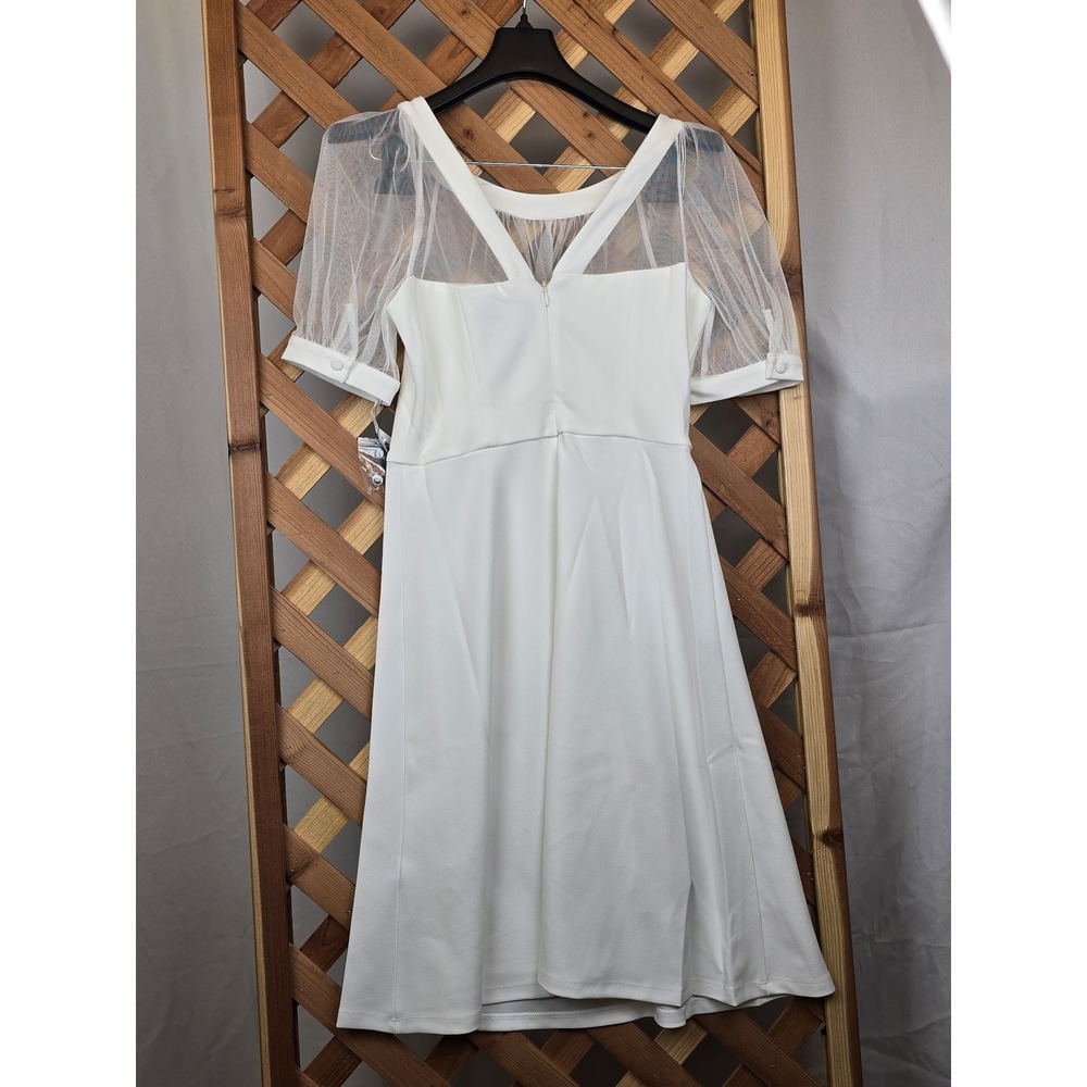 Maggy London Fit & Flare Dress Womens 2 Ivory Mesh Short Sleeve GT438M - New
